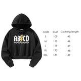 Maxbell Womens Crop Hoodie Clothing Simple Loose Fit Letter Printed Sportswear Black XXL