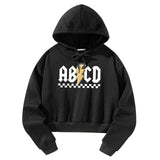 Maxbell Womens Crop Hoodie Clothing Simple Loose Fit Letter Printed Sportswear Black XXL