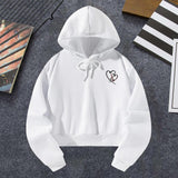 Maxbell Women's Crop Hoodie Sweatshirt White Trendy for Daily Wear Shopping Vacation XL White