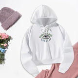 Maxbell Women Hoodie Crop Top Graphic Print for Fall Winter Trendy Hooded Sweatshirt S