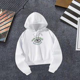 Maxbell Women Hoodie Crop Top Graphic Print for Fall Winter Trendy Hooded Sweatshirt M