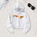 Maxbell Long Sleeve Hoodie Graphic Print Hooded Pullover for Lady Sports Travel S White