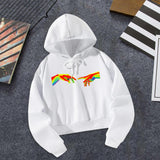 Maxbell Long Sleeve Hoodie Graphic Print Hooded Pullover for Lady Sports Travel L White