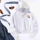 Maxbell Womens Crop Top Hoodie Sweatshirt Pullover Sweatshirt for Work Autumn Hiking S White