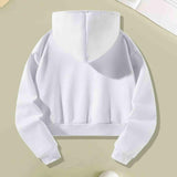 Maxbell Womens Crop Top Hoodie Sweatshirt Pullover Sweatshirt for Work Autumn Hiking S White