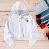 Maxbell Womens Crop Top Hoodie Sweatshirt Pullover Sweatshirt for Work Autumn Hiking L White