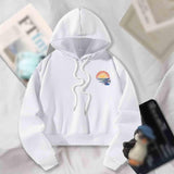 Maxbell Womens Crop Top Hoodie Sweatshirt Pullover Sweatshirt for Work Autumn Hiking XL White