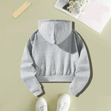 Maxbell Cropped Hoodie Black Letters Grey Lightweight Long Sleeve Sweater Sweatshirt M