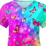 Maxbell 2xWomens V Neck Scrub Top Soft Nurse Work Uniform for Healthcare Beauty Center XL Colorful