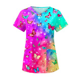 Maxbell 2xWomens V Neck Scrub Top Soft Nurse Work Uniform for Healthcare Beauty Center XL Colorful