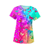 Maxbell 2xWomens V Neck Scrub Top Soft Nurse Work Uniform for Healthcare Beauty Center XL Colorful