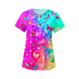 Maxbell 2xWomens V Neck Scrub Top Soft Nurse Work Uniform for Healthcare Beauty Center XL Colorful