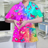Maxbell 3xWomens V Neck Scrub Top Soft Nurse Work Uniform for Healthcare Beauty Center XL Colorful