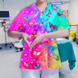 Maxbell 2xWomens V Neck Scrub Top Soft Nurse Work Uniform for Healthcare Beauty Center XL Colorful