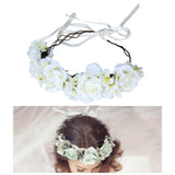 Maxbell Maxbell Women Flower Headband Wreath Delicate Photo Props Rose Flower Crown Headband Beige