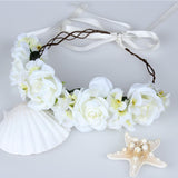 Maxbell Maxbell Women Flower Headband Wreath Delicate Photo Props Rose Flower Crown Headband Beige