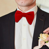 Maxbell 5xMen's Velvet Bow Tie Solid Color Formal Big Bow Tie for Party Groom Business Red