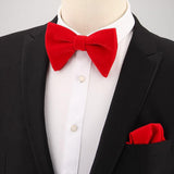Maxbell 4xMen's Velvet Bow Tie Solid Color Formal Big Bow Tie for Party Groom Business Red