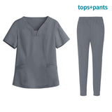 Maxbell Maxbell Female Scrub Set Short Sleeves Machine Washable with Pockets Nursing Uniform S Gray