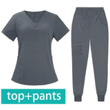 Maxbell Maxbell Female Scrub Set Short Sleeves Machine Washable with Pockets Nursing Uniform S Gray
