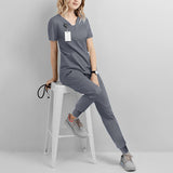 Maxbell Maxbell Female Scrub Set Short Sleeves Machine Washable with Pockets Nursing Uniform S Gray