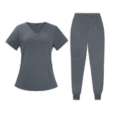Maxbell Maxbell Female Scrub Set Short Sleeves Machine Washable with Pockets Nursing Uniform S Gray