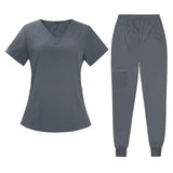 Maxbell Maxbell Female Scrub Set Short Sleeves Machine Washable with Pockets Nursing Uniform S Gray