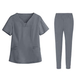Maxbell Maxbell Female Scrub Set Short Sleeves Machine Washable with Pockets Nursing Uniform S Gray