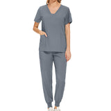 Maxbell Maxbell Female Scrub Set Short Sleeves Machine Washable with Pockets Nursing Uniform S Gray