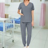 Maxbell Maxbell Female Scrub Set Short Sleeves Machine Washable with Pockets Nursing Uniform S Gray
