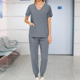 Maxbell Maxbell Female Scrub Set Short Sleeves Machine Washable with Pockets Nursing Uniform S Gray