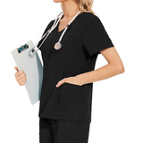 Maxbell Maxbell Female Scrub Set Short Sleeves Machine Washable with Pockets Nursing Uniform M Black