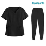 Maxbell Maxbell Female Scrub Set Short Sleeves Machine Washable with Pockets Nursing Uniform M Black
