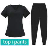 Maxbell Maxbell Female Scrub Set Short Sleeves Machine Washable with Pockets Nursing Uniform M Black