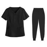 Maxbell Maxbell Female Scrub Set Short Sleeves Machine Washable with Pockets Nursing Uniform M Black