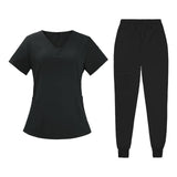 Maxbell Maxbell Female Scrub Set Short Sleeves Machine Washable with Pockets Nursing Uniform M Black