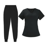 Maxbell Maxbell Female Scrub Set Short Sleeves Machine Washable with Pockets Nursing Uniform M Black