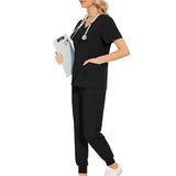 Maxbell Maxbell Female Scrub Set Short Sleeves Machine Washable with Pockets Nursing Uniform M Black