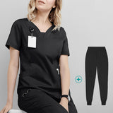 Maxbell Maxbell Female Scrub Set Short Sleeves Machine Washable with Pockets Nursing Uniform M Black