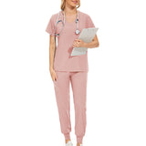 Maxbell Maxbell Female Scrub Set Short Sleeves Machine Washable with Pockets Nursing Uniform S Pink