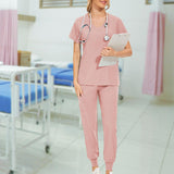 Maxbell Maxbell Female Scrub Set Short Sleeves Machine Washable with Pockets Nursing Uniform S Pink