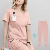 Maxbell Maxbell Female Scrub Set Short Sleeves Machine Washable with Pockets Nursing Uniform S Pink