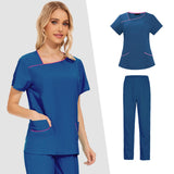 Maxbell Maxbell Women Uniform Scrub Set Nurses Day Gift Nursing Workwear for Massaging Nurse Sapphire XXL
