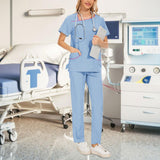 Maxbell Maxbell Women Uniform Scrub Set Nurses Day Gift Nursing Workwear for Massaging Nurse Blue M