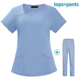 Maxbell Maxbell Women Uniform Scrub Set Nurses Day Gift Nursing Workwear for Massaging Nurse Blue M