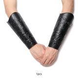 Maxbell 2xMedieval Bracers Adult PU Leather Gauntlet Wristband for Cosplay Accessories Black 1pcs