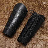 Maxbell 3xMedieval Bracers Adult PU Leather Gauntlet Wristband for Cosplay Accessories Black 1pcs