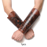 Maxbell 2xMedieval Bracers Adult PU Leather Gauntlet Wristband for Cosplay Accessories Brown 1pcs
