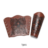 Maxbell 3xMedieval Bracers Adult PU Leather Gauntlet Wristband for Cosplay Accessories Brown 1pcs