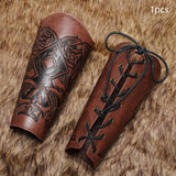 Maxbell 3xMedieval Bracers Adult PU Leather Gauntlet Wristband for Cosplay Accessories Brown 1pcs